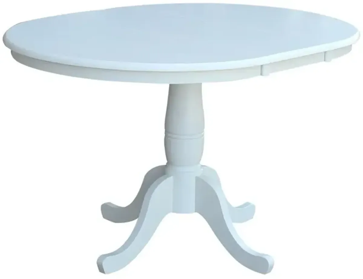 John Thomas Dining Essentials 36 Inch Extension Table with 30 Inch Traditional Pedestal Base in Pure White