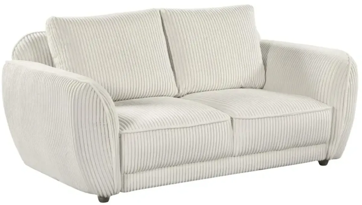 Chintaly Charleston Beige Modern Loveseat with Channel Pattern & Wooden Legs