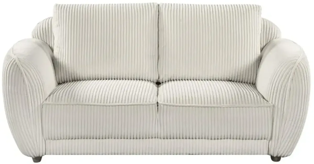 Chintaly Charleston Beige Modern Loveseat with Channel Pattern & Wooden Legs