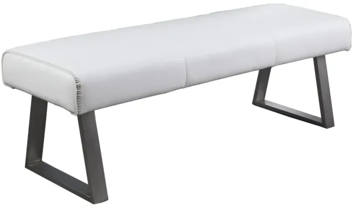 Chintaly Gwen White Contemporary Upholstered Dining Bench with Highlight Stitching