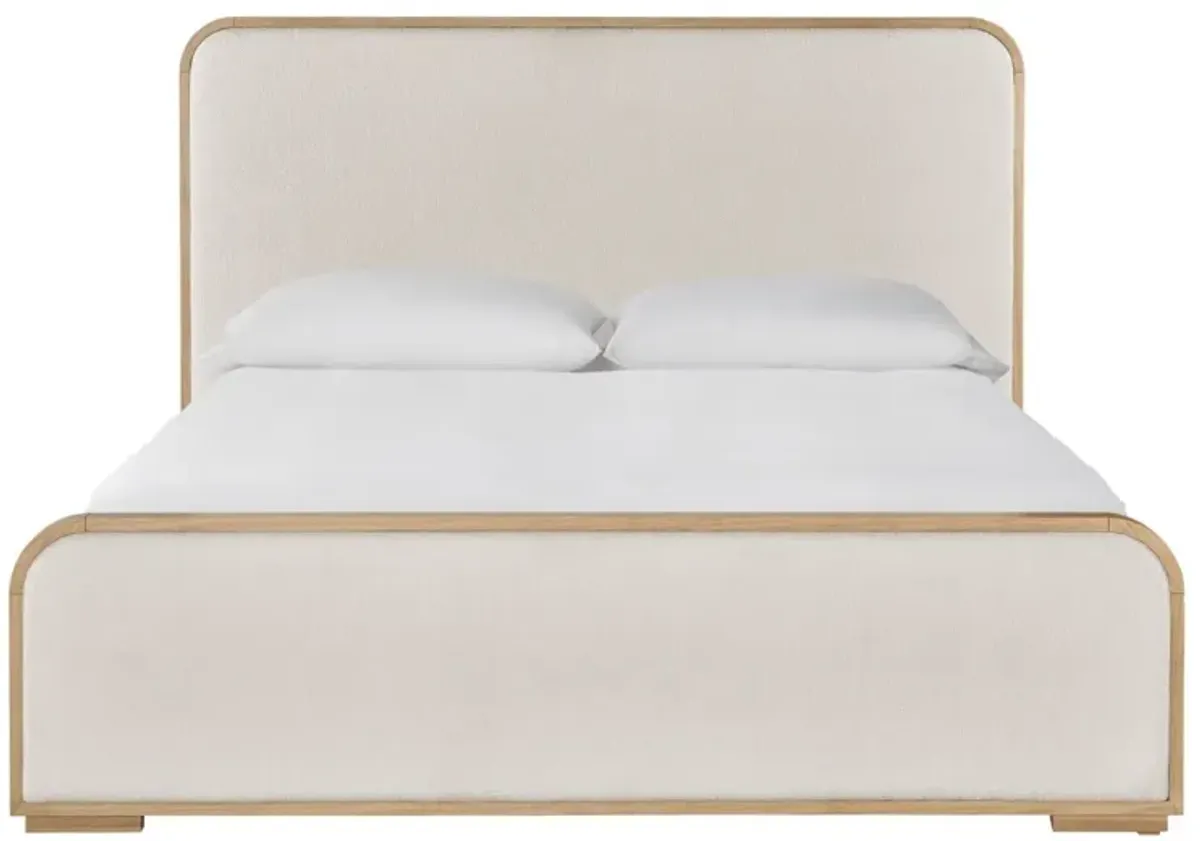 Universal Nomad Canberra Ivory/Tech Oak King Upholstered Panel Bed