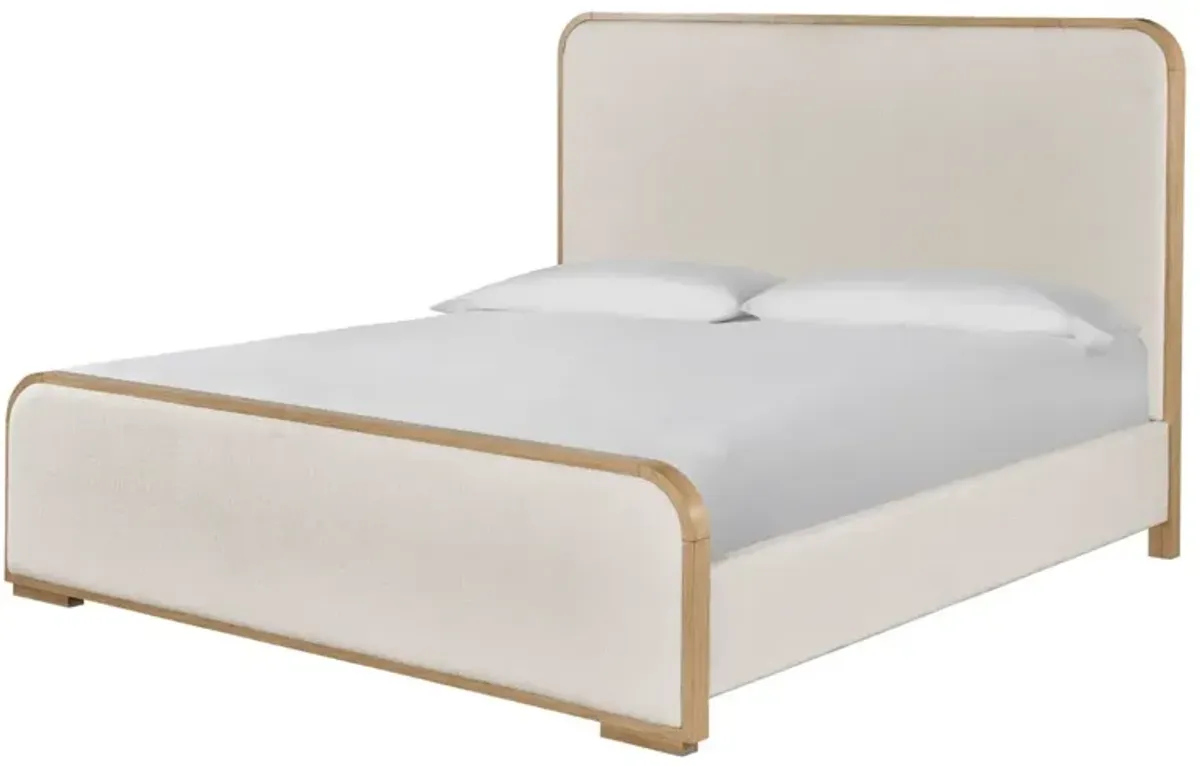 Universal Nomad Canberra Ivory/Tech Oak King Upholstered Panel Bed