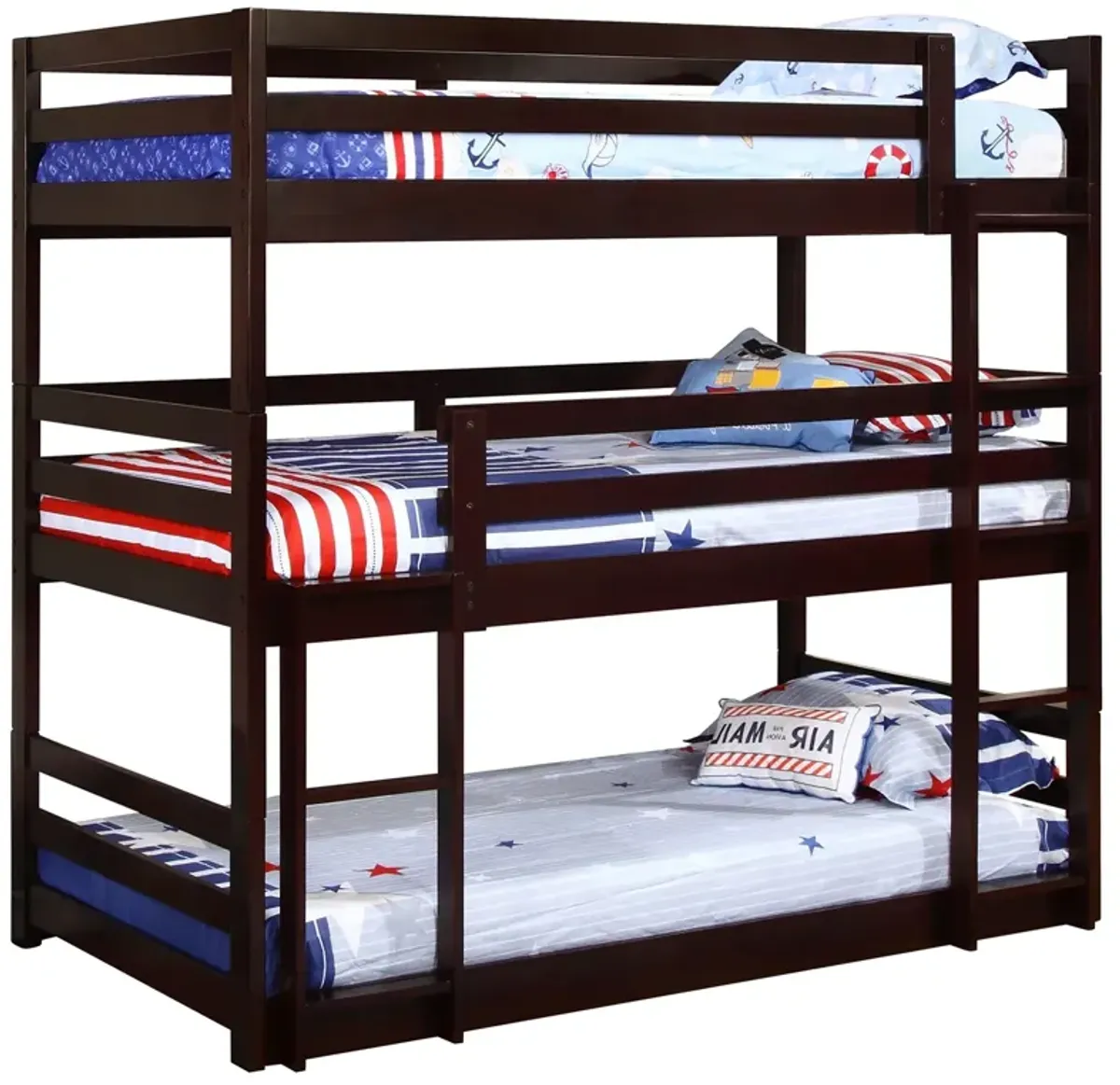 Sandler Wood Twin Triple Bunk Bed Cappuccino