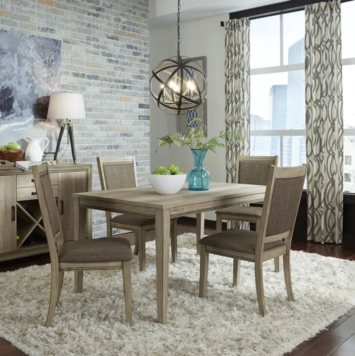 5-Piece Sandstone Leg Dining Table Set with Upholstered Side Chairs - Sun Valley