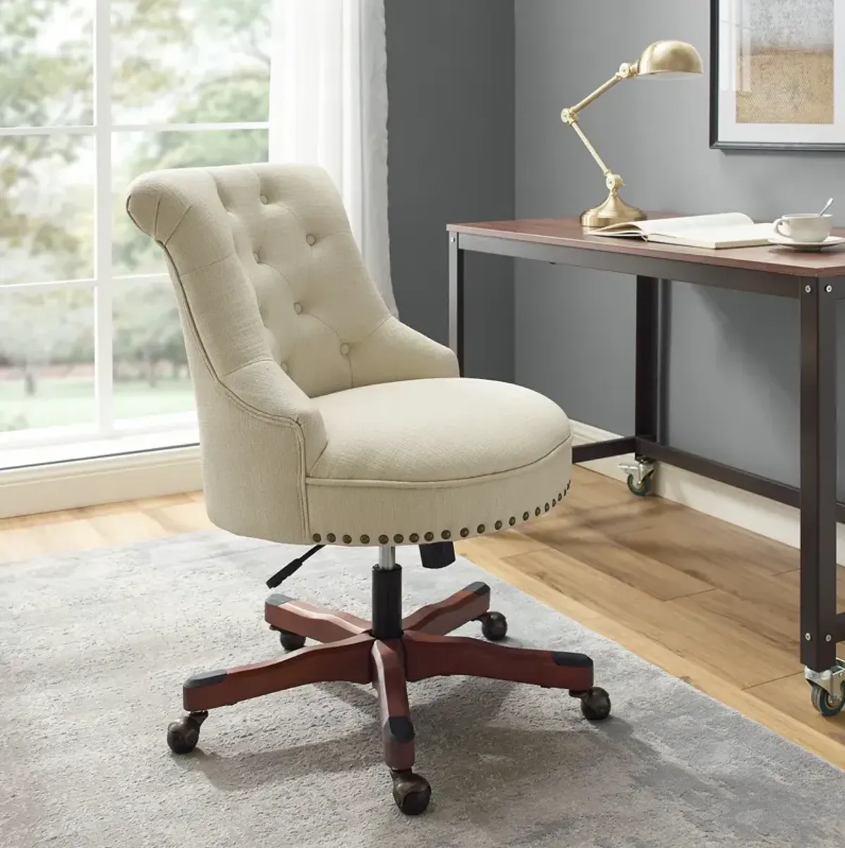 Linon Sinclair Beige Home Office Desk Chair