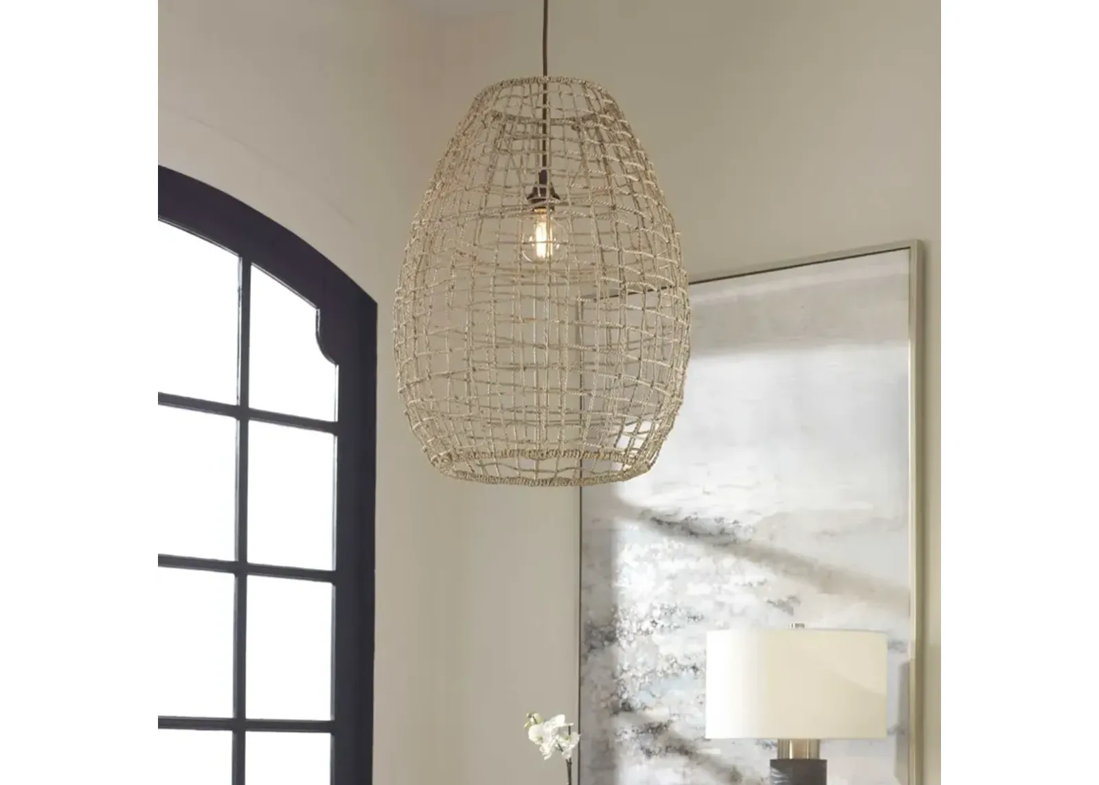 Uttermost by Kalizma Home Cross Weave 1-Light Natural Pendant