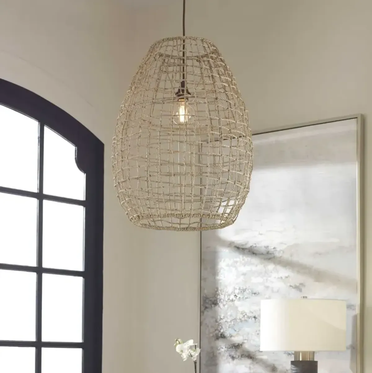 Uttermost by Kalizma Home Cross Weave 1-Light Natural Pendant