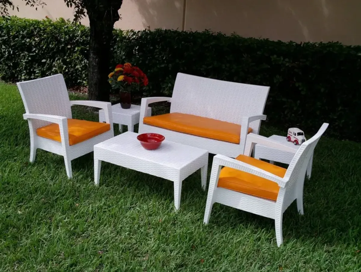 Compamia Miami Resin Wickerlook 6-Piece White Sunbrella Natural Cushion Outdoor Lounge Set