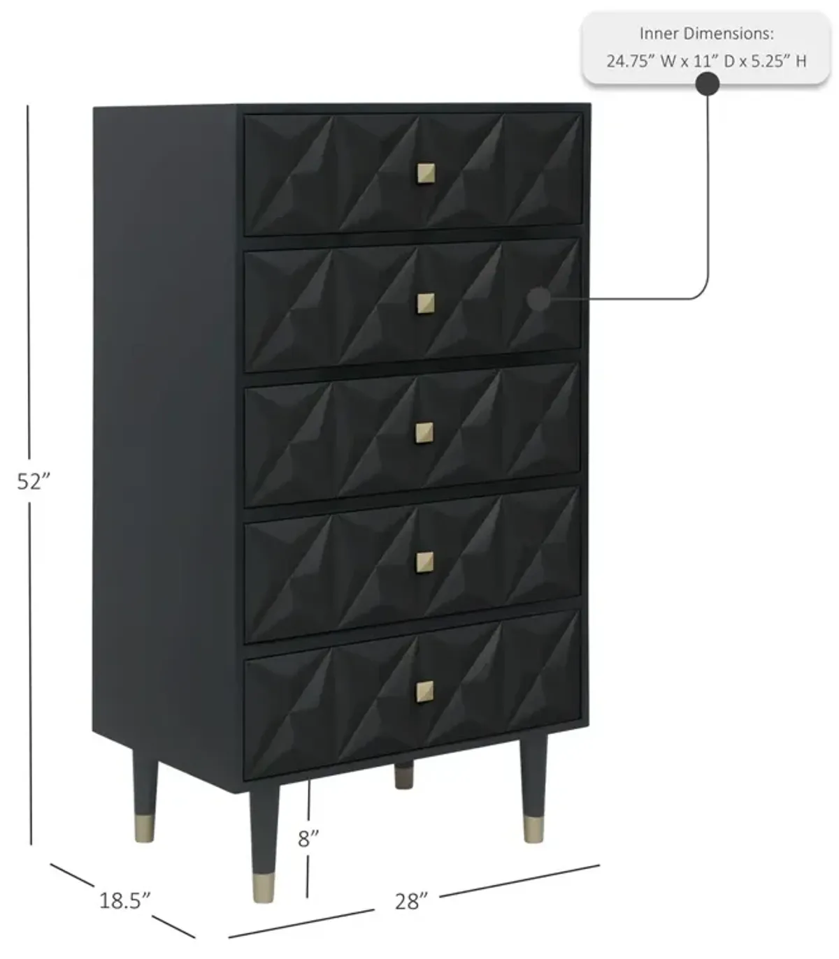 Linon Geo Texture Black 5-Drawer Chest