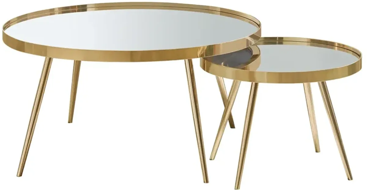 Coaster Kaelyn 2-Piece Round Mirror Top Nesting Coffee Table Gold