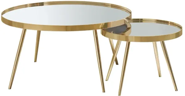 Coaster Kaelyn 2-Piece Round Mirror Top Nesting Coffee Table Gold