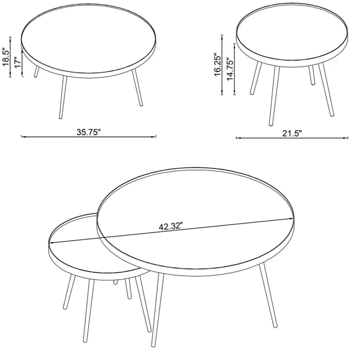 Coaster Kaelyn 2-Piece Round Mirror Top Nesting Coffee Table Gold