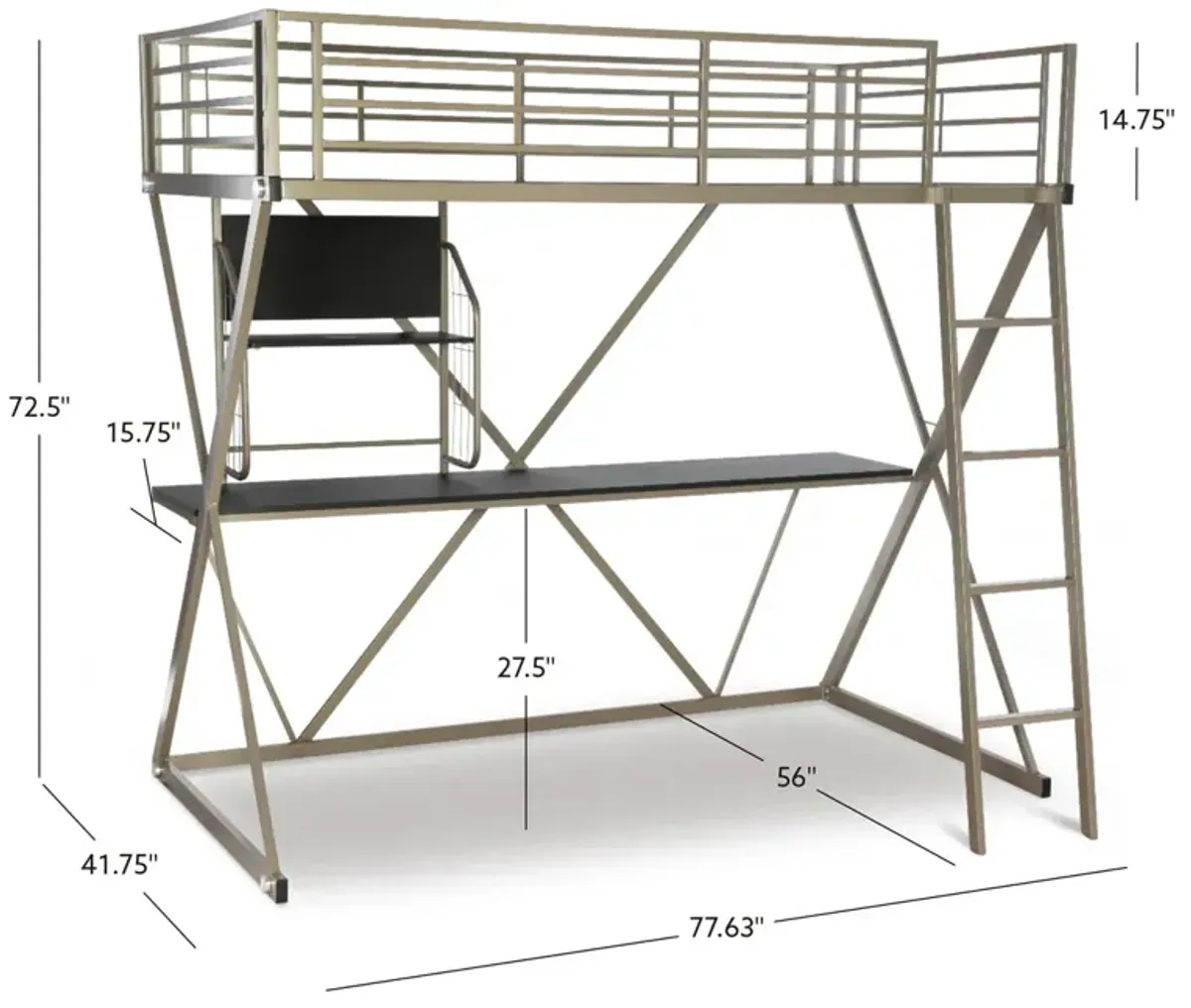 Kids/Teens Pewter Student Loft Bed