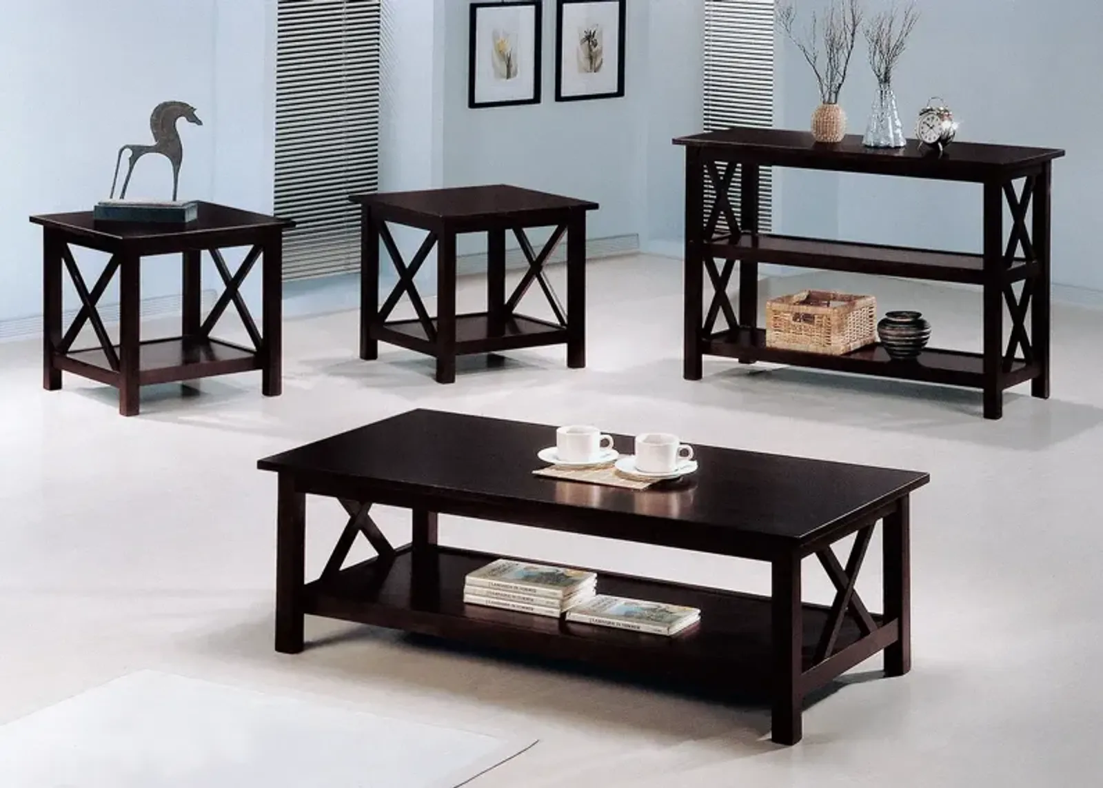 Coaster Rachelle 3-Piece Rectangular Coffee Table Set Deep Merlot