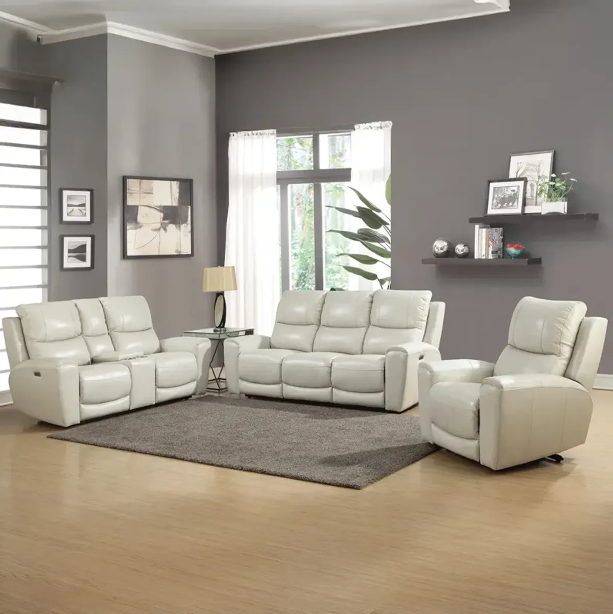 Steve Silver Laurel Ivory Dual-Power Leather Reclining Sofa Loveseat & Chair