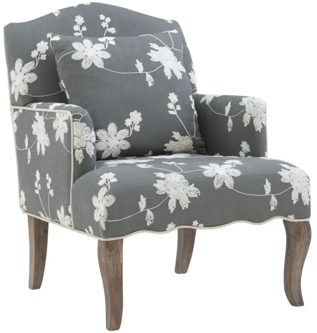 Linon Kenya Embroidered Grey Floral Armchair