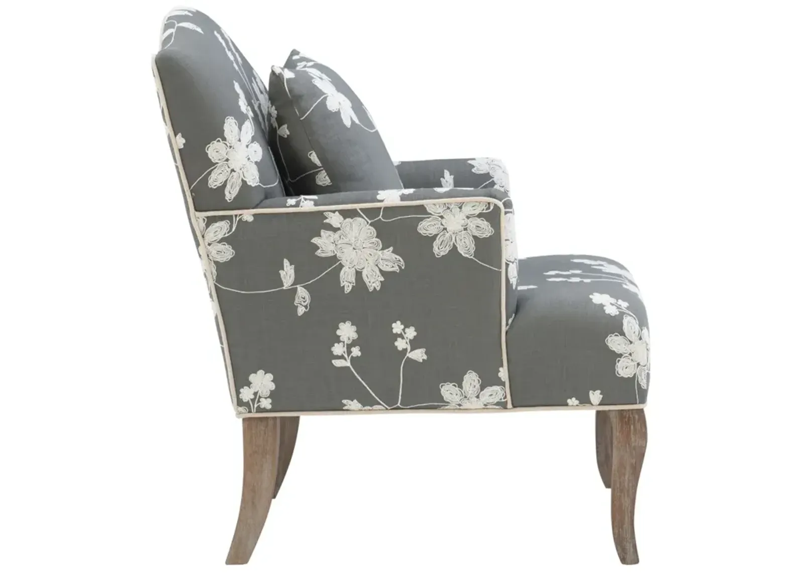 Linon Kenya Embroidered Grey Floral Armchair