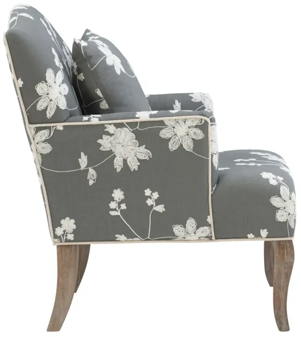 Linon Kenya Embroidered Grey Floral Armchair