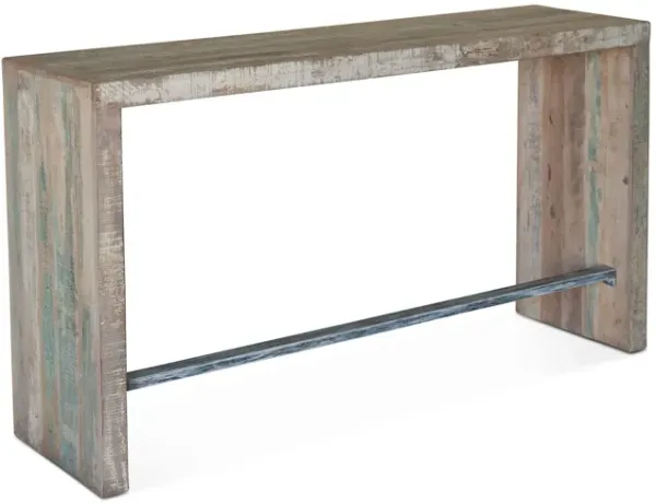 Home Trends Design Ibiza Vintage Teal Reclaimed Wood Sofa Back Console Table with Stools