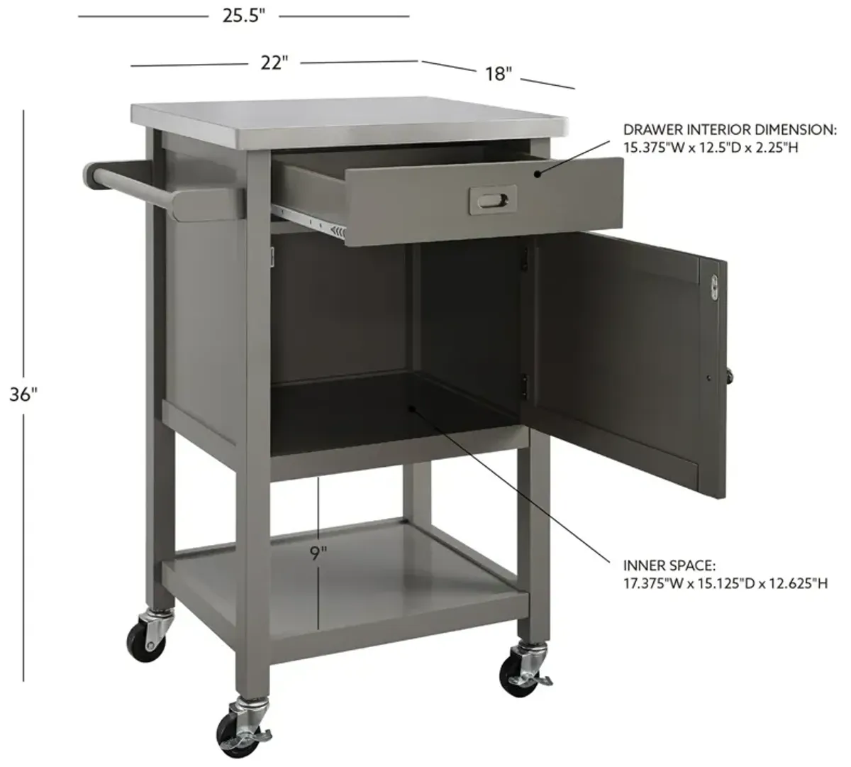 Linon Sydney Gray Apartment Cart