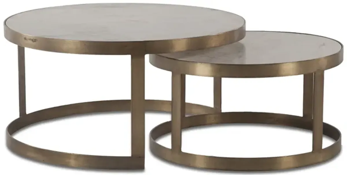 Home Trends Design Michaelangelo White Marble Coffee Tables with Antique Bronze Base Set of 2