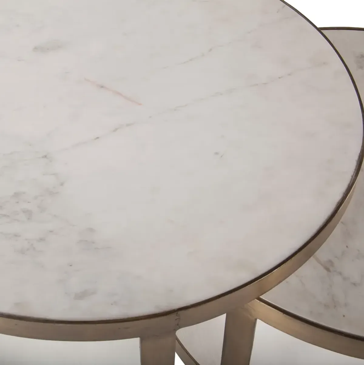 Home Trends Design Michaelangelo White Marble Coffee Tables with Antique Bronze Base Set of 2