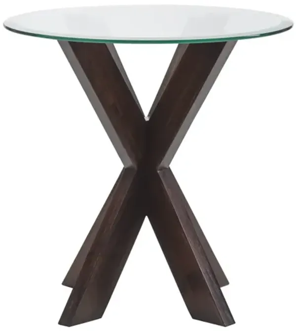 Powell Adler X-Base Side Table with Glass Espresso