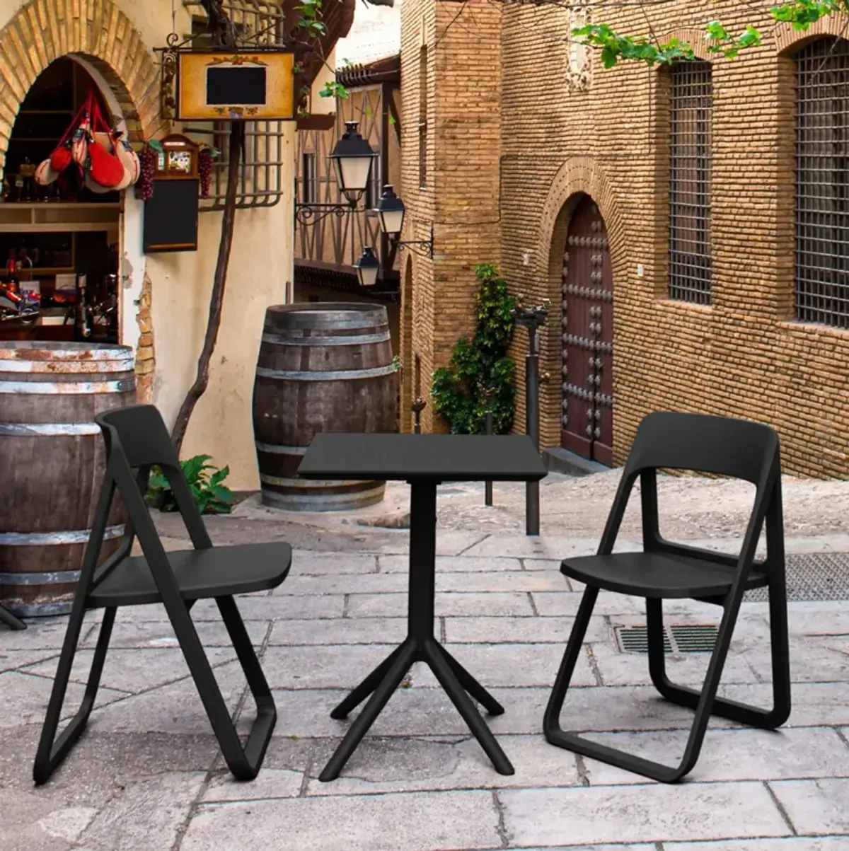 Compamia Dream Folding Outdoor Bistro Set with 2 Chairs Black