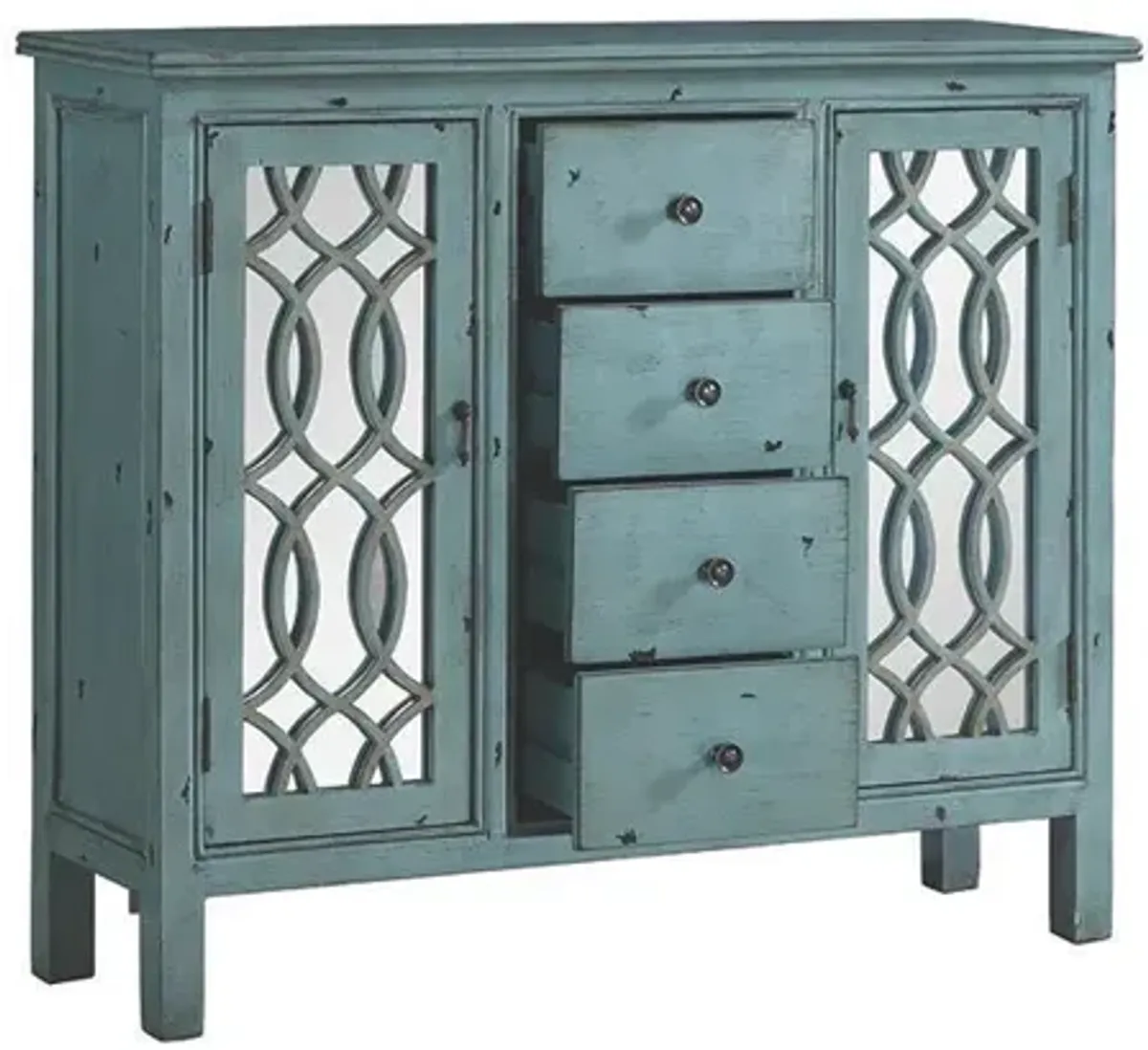 Coaster Rue 4-Drawer Wood Trellis Accent Storage Cabinet Blue