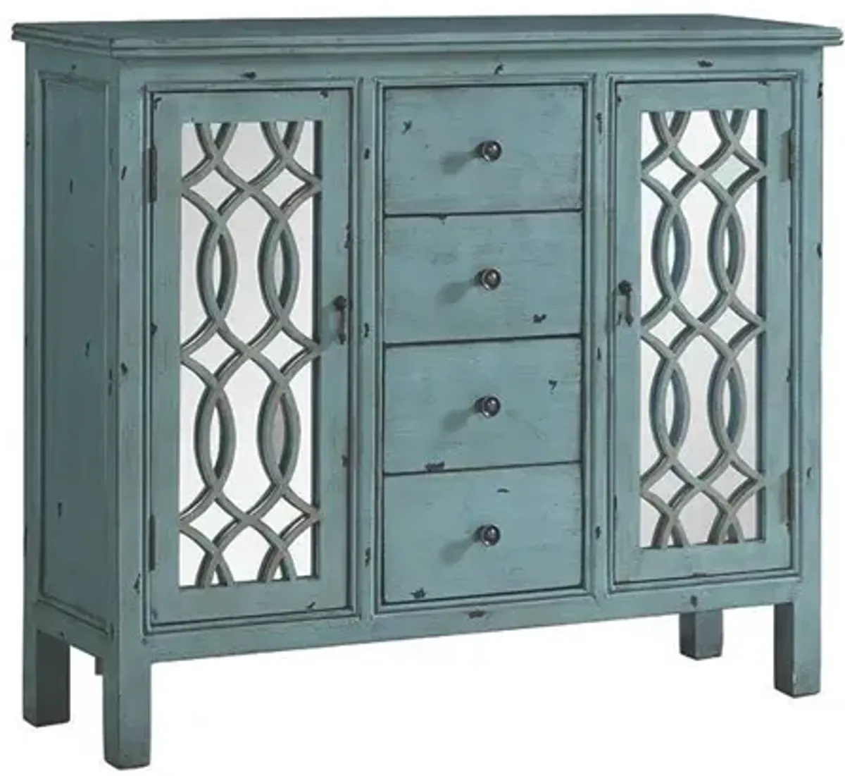 Coaster Rue 4-Drawer Wood Trellis Accent Storage Cabinet Blue