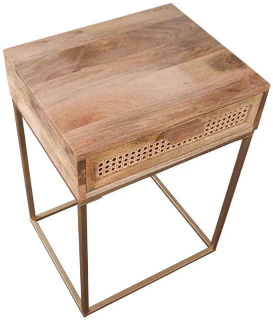 AUCKLAND 25 INCH TALL SOLID WOOD & METAL NATURAL END TABLE