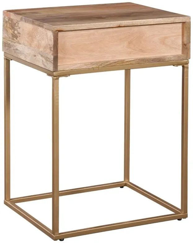 AUCKLAND 25 INCH TALL SOLID WOOD & METAL NATURAL END TABLE