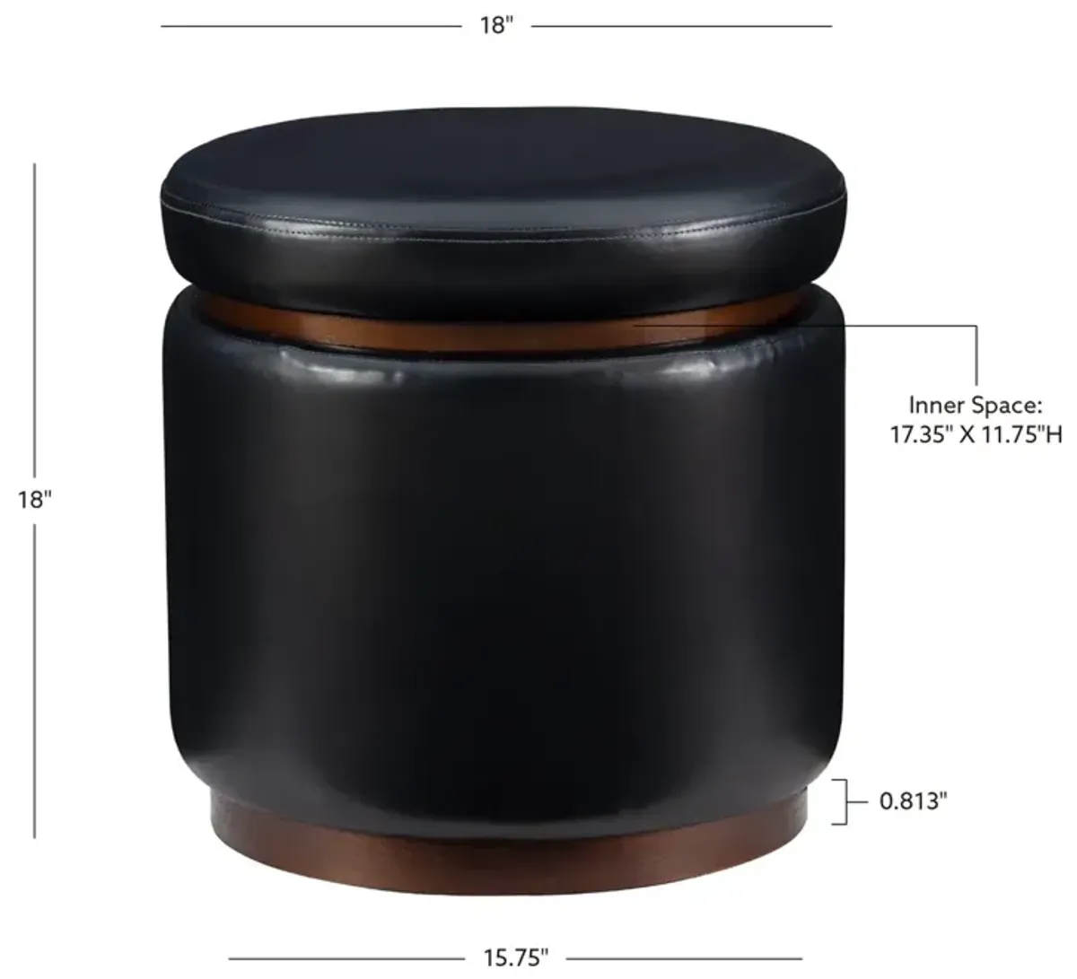 Linon Blanche Polyurethane Black Storage Ottoman