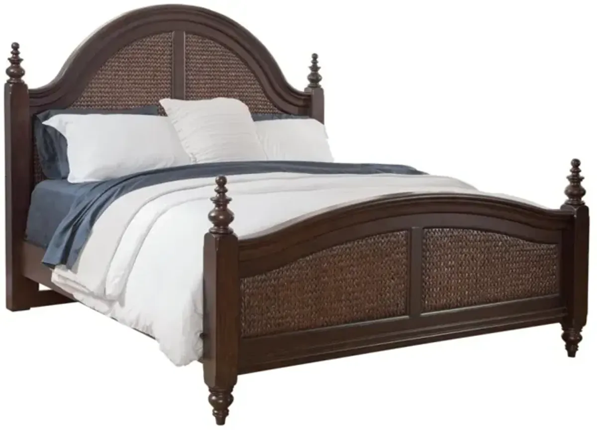 American Woodcrafters Rodanthe Cherry Brunette 4-Piece Woven Bedroom Set Queen Bed Dresser Mirror & 3-Drawer Nightstand