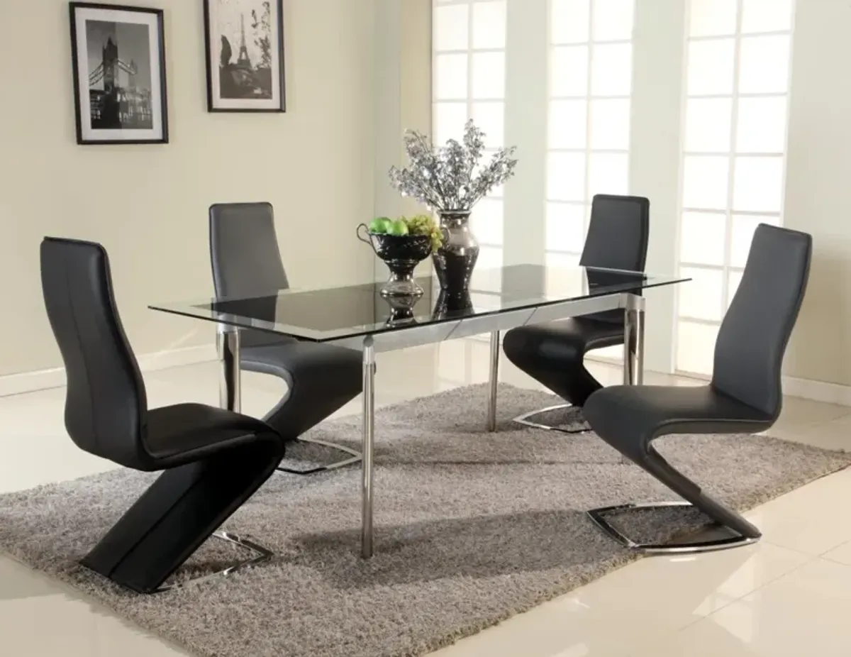 Chintaly Tara Black Modern Dining Set with Extendable Glass Table & Z-Shape Chairs