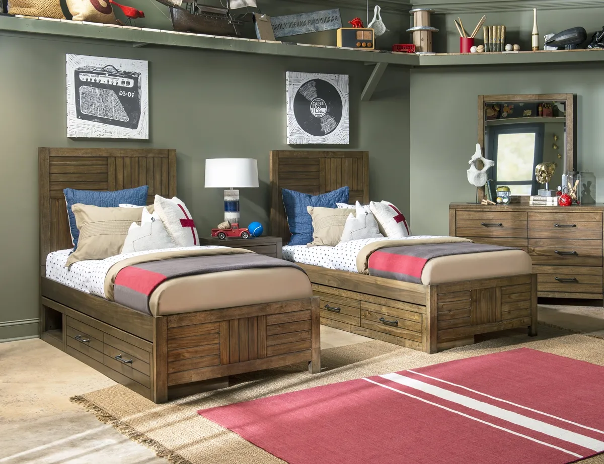 KID'S BROWN COMPLETE PANEL BED TWIN BROWN FINISH - SUMMER CAMP