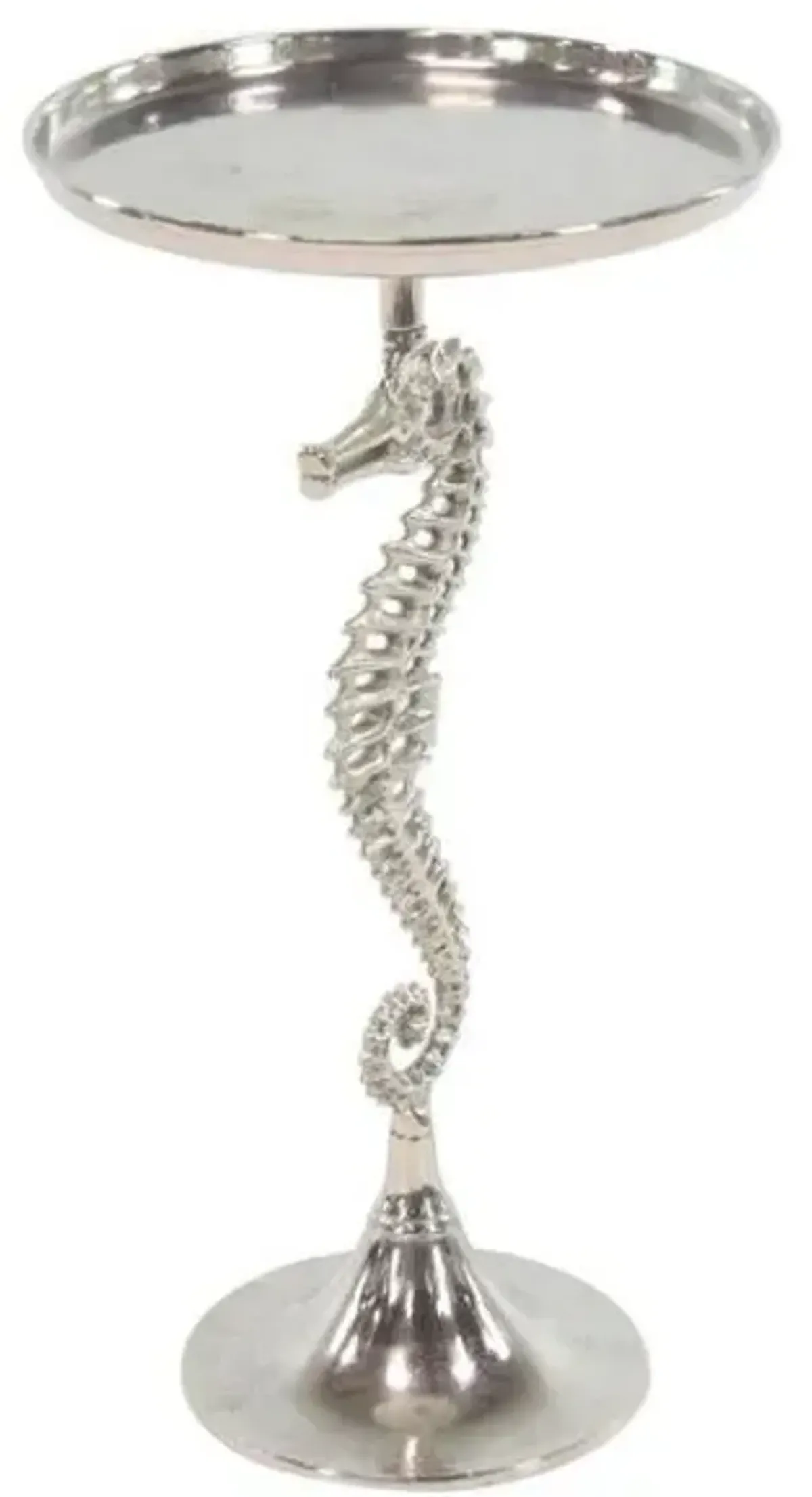 UMA Home Decor Silver Aluminum Sea Horse Pedestal Accent Table with Tray Top 14"X14"X27"