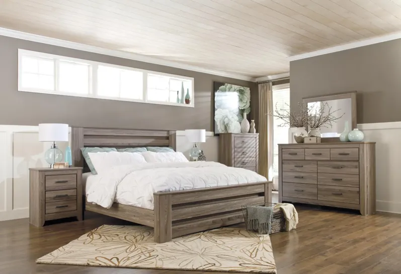 Zelen Warm Gray Queen Panel Bed