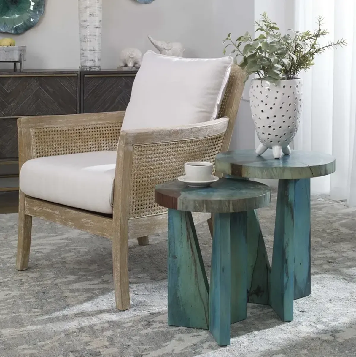 Uttermost Nadette 2-Piece Rich Blue-Green Nesting Tables