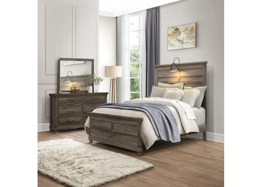 FULL BLOCK FEET PANEL BED DRESSER MIRROR - LAKESIDE HAVEN