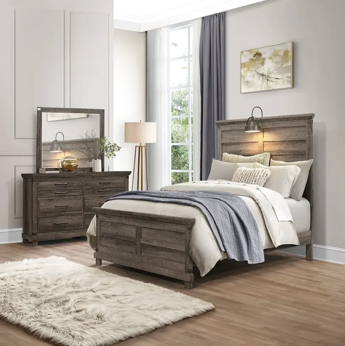 Liberty Furniture Complete Full Bedroom Set Panel Block Foot Bed, Dresser & Mirror Lakeside Haven