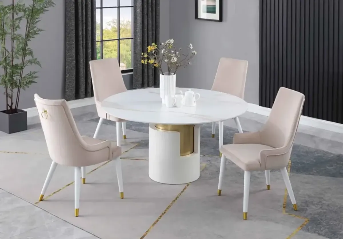 Chintaly Kiana Dining Set with Marbleized Sintered Stone Top Table & Wooden Legged Chairs