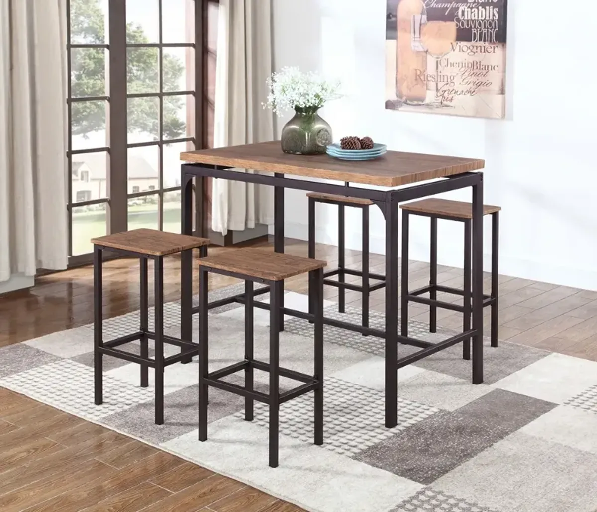 Santana 5-Piece Pub Height Bar Table Set Weathered Chestnut