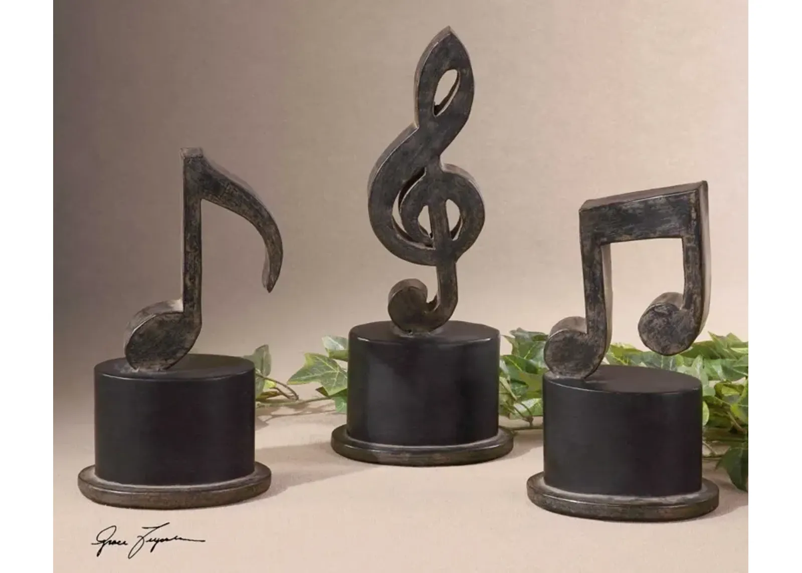 Uttermost Aged Black Music Notes Sculpture