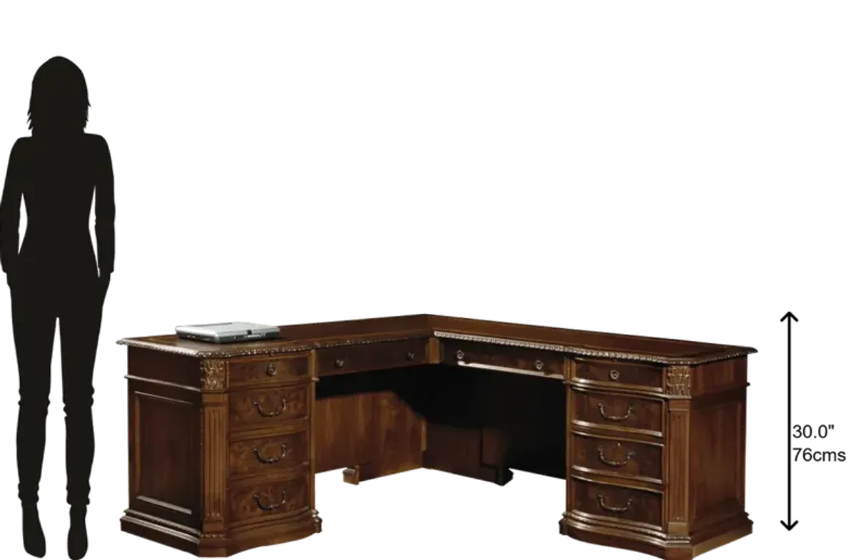 Hekman Executive L-Shape Desk Walnut Burl Old World