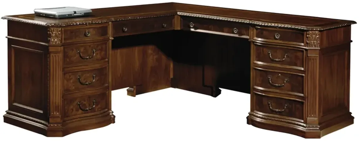 Executive L-Shape Desk - Walnut Burl - Old World