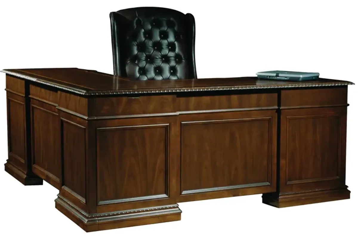 Executive L-Shape Desk - Walnut Burl - Old World