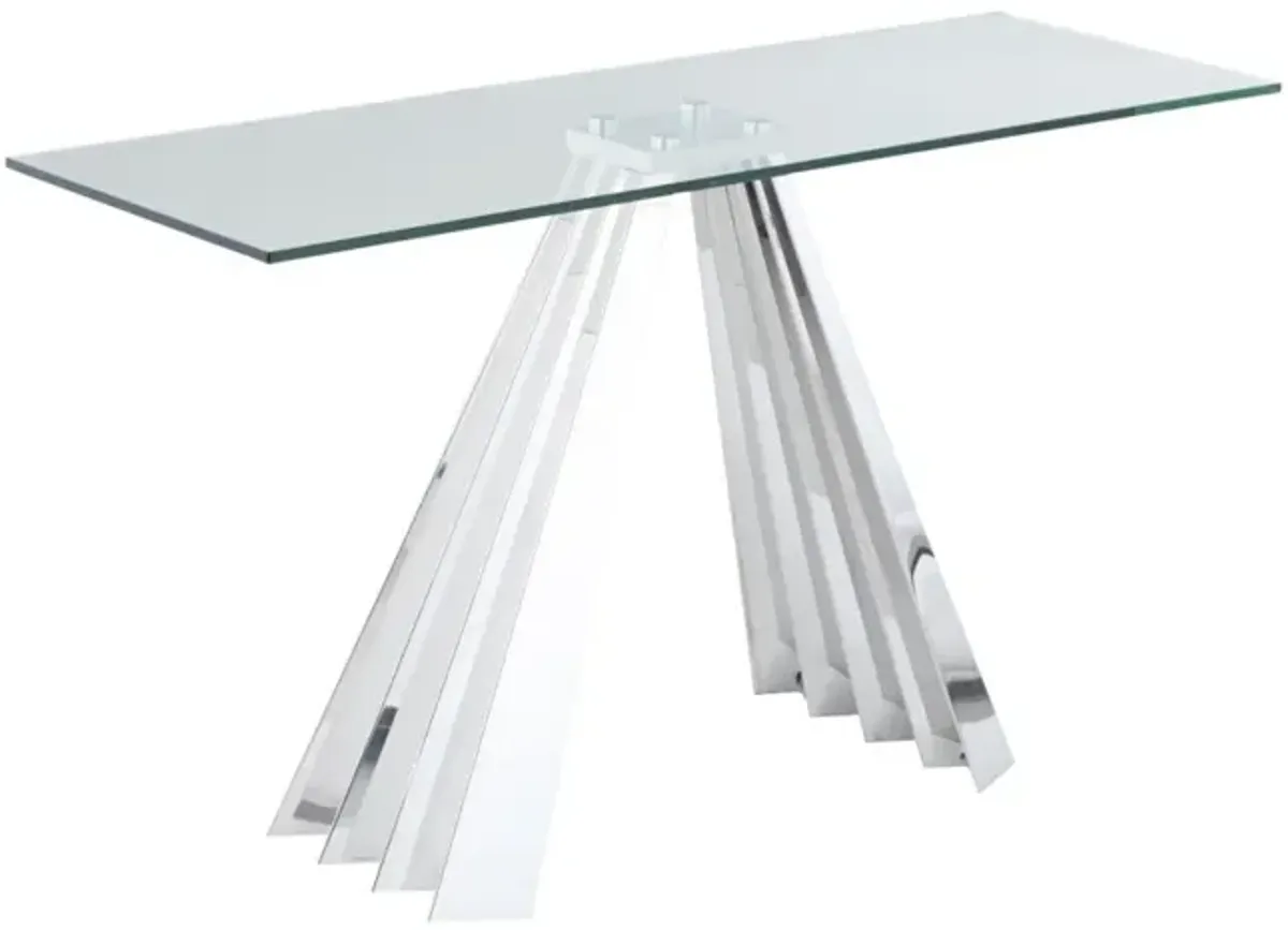 Chintaly Dominique Contemporary 18 Inch X 55 Inch Glass Sofa Table with Flare Pyramid Base