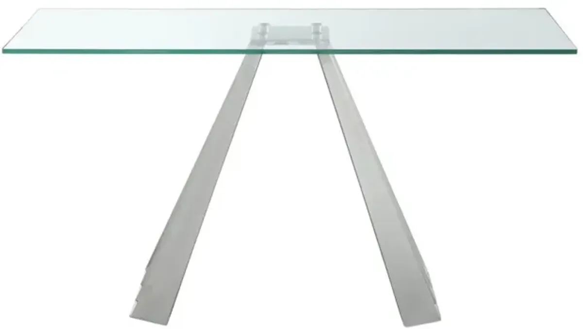 Chintaly Dominique Contemporary 18 Inch X 55 Inch Glass Sofa Table with Flare Pyramid Base