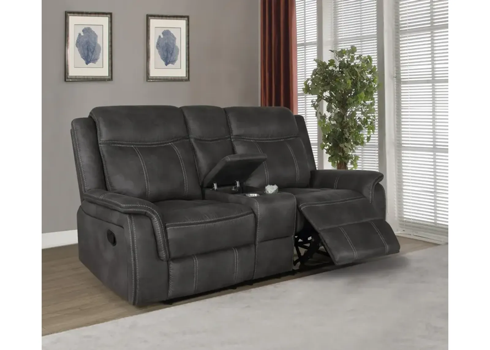 Coaster Lawrence Upholstered Padded Arm Reclining Loveseat Charcoal